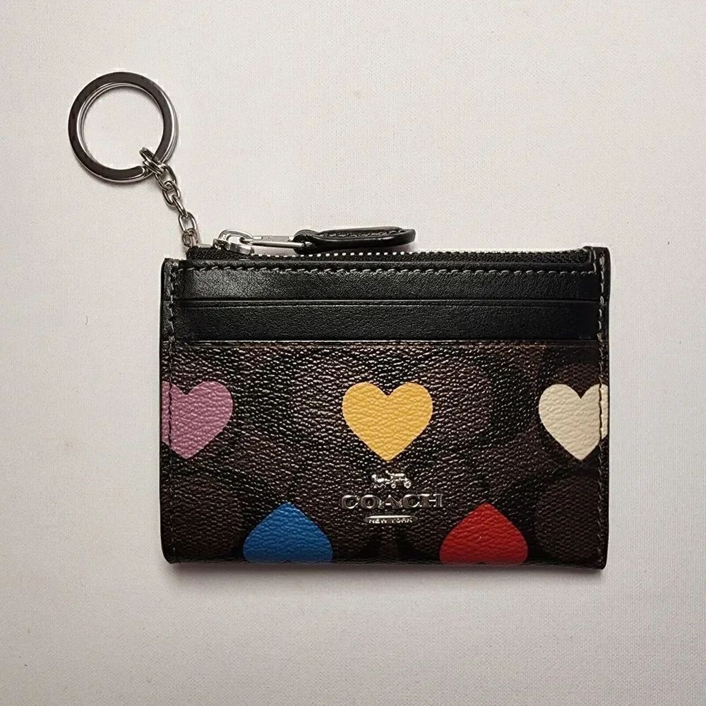 COACH CP466 Mini Skinny Id Case In Signature Canvas & Leather With Heart